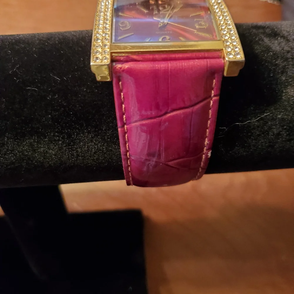 Joan Rivers Vintage Red/Berry Square Crystal Accent Watch